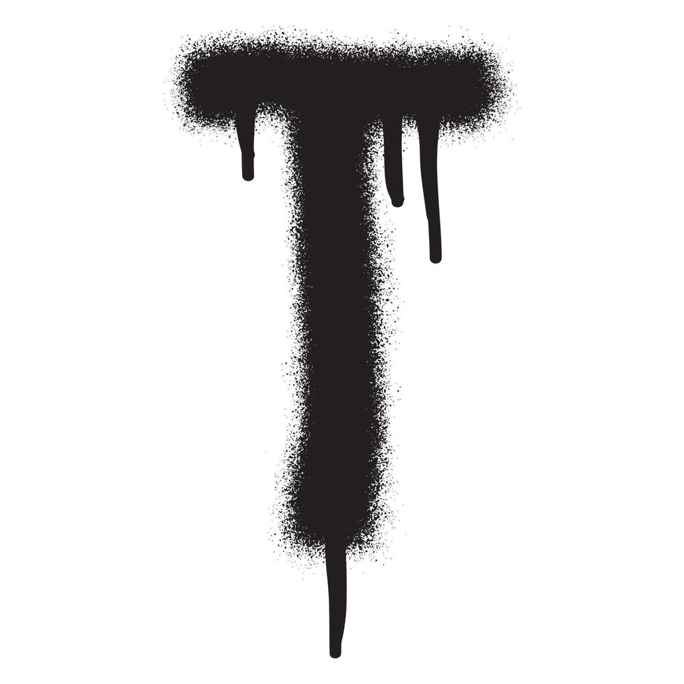 pintada fuente alfabeto t con negro rociar pintar. vector ilustración.