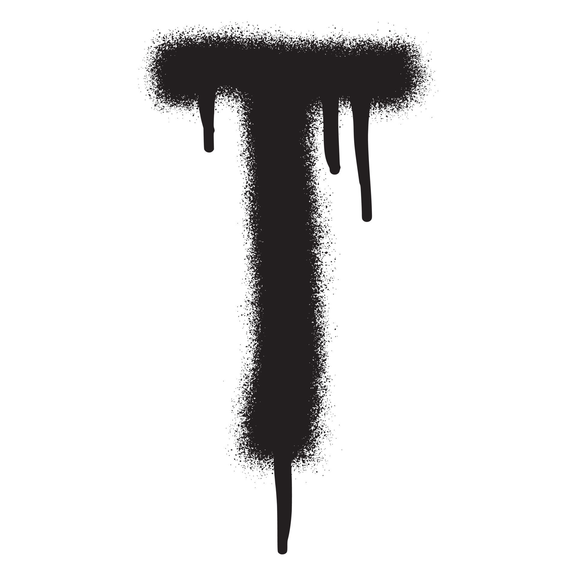 Graffiti font alphabet T with black spray paint. Vector illustration