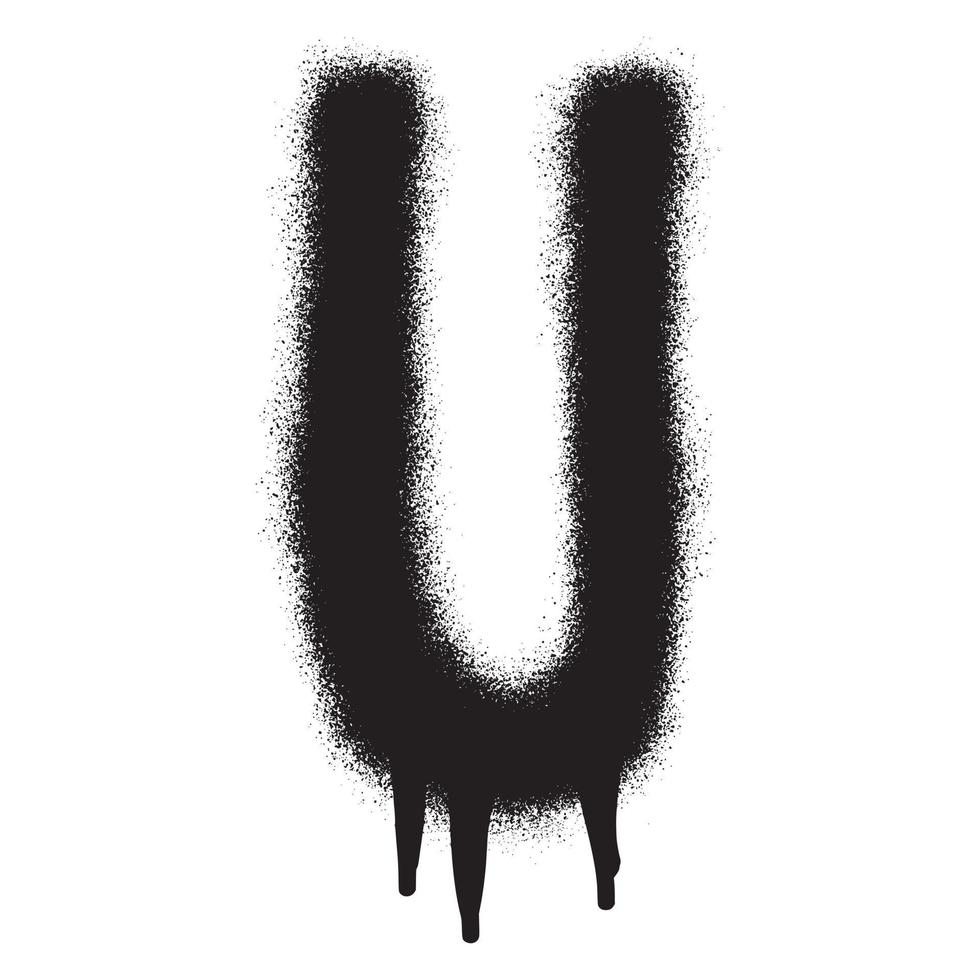 Graffiti font alphabet U with black spray paint. Vector illustration.