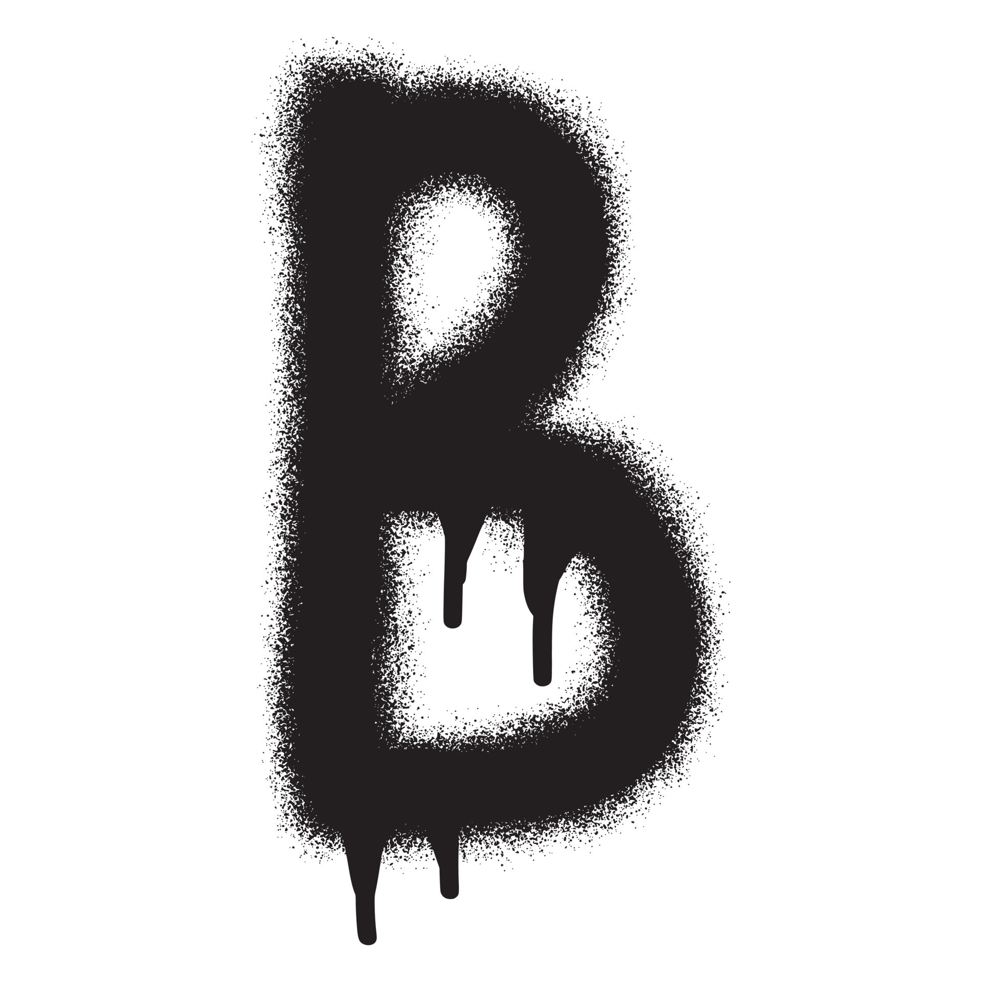 Graffiti font alphabet B with black spray paint. Vector illustration