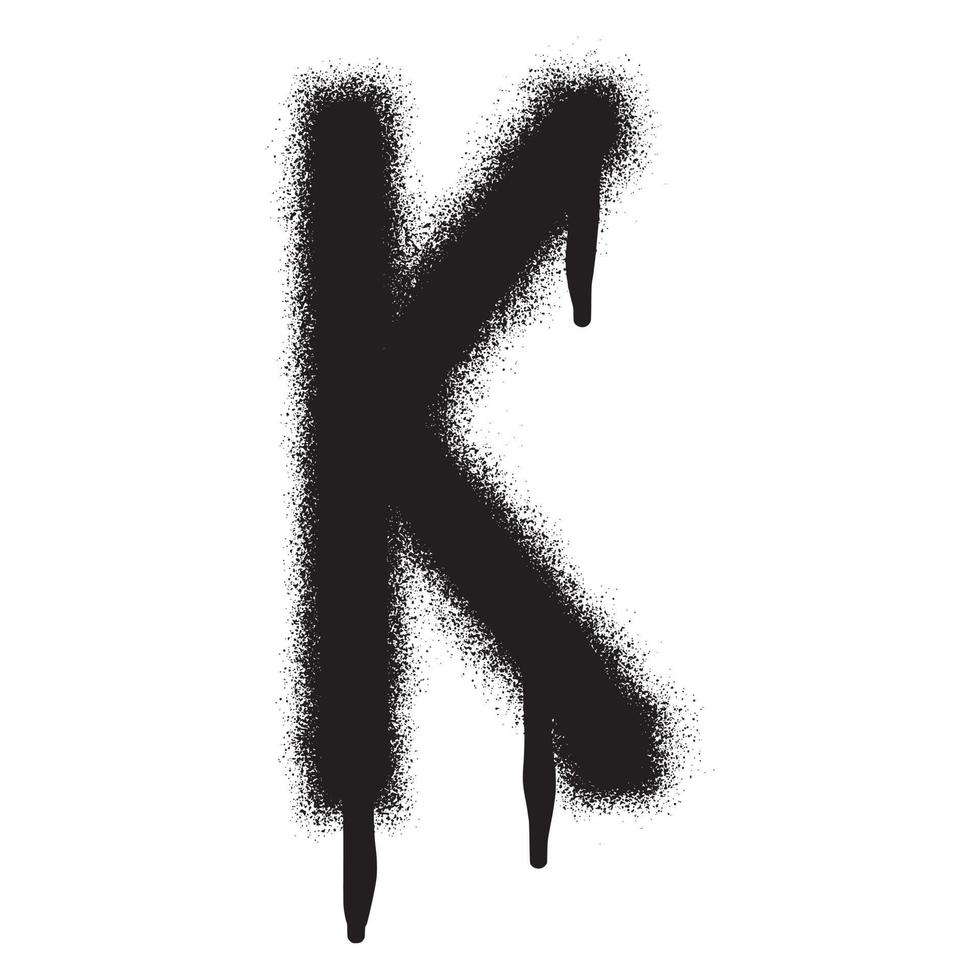 Graffiti font alphabet K with black spray paint. Vector illustration.