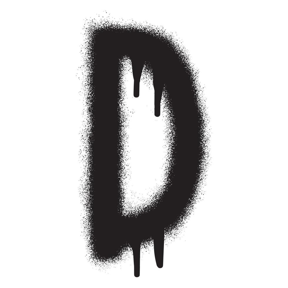 Graffiti font alphabet D with black spray paint. Vector illustration.