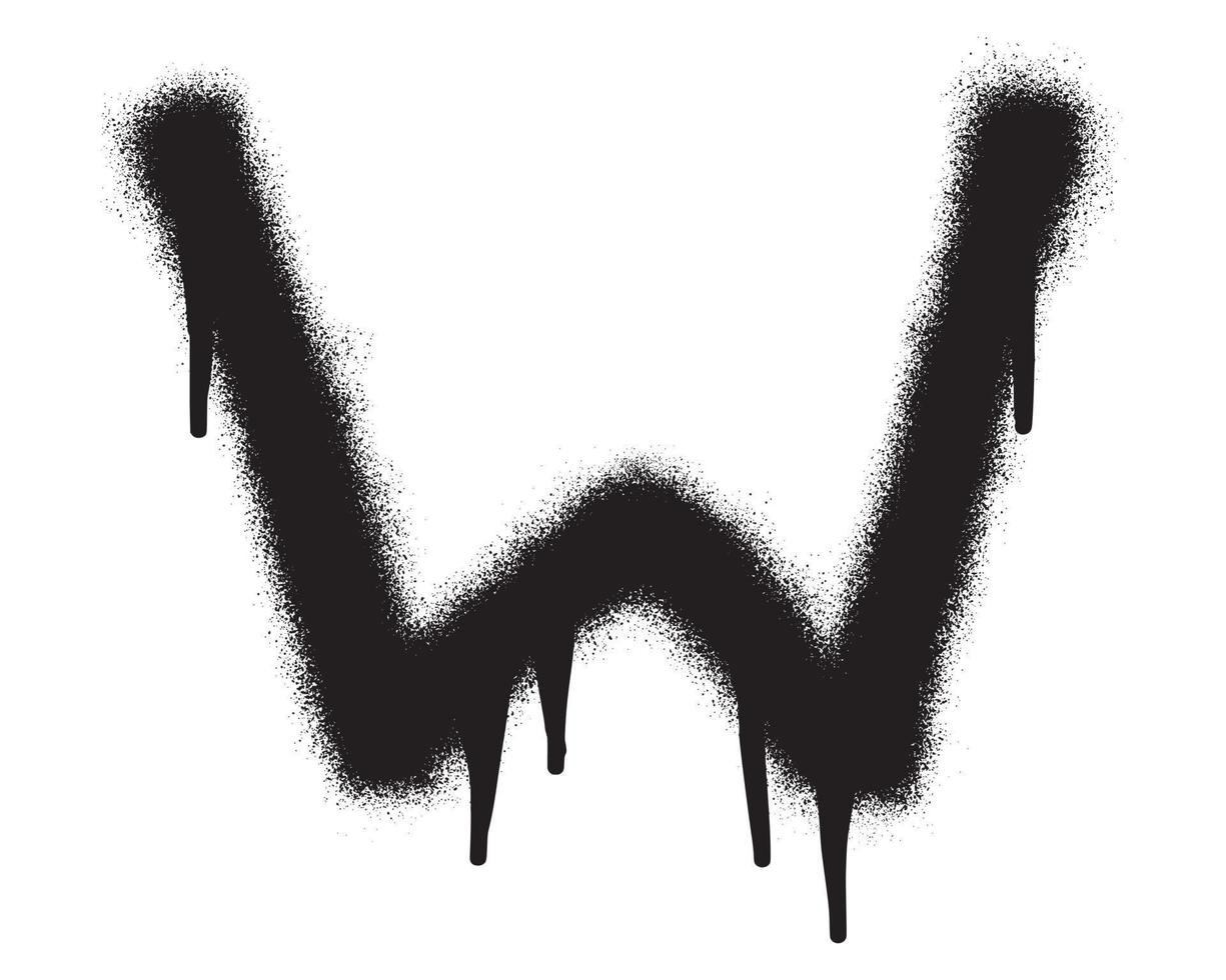 Graffiti font alphabet W with black spray paint. Vector illustration.
