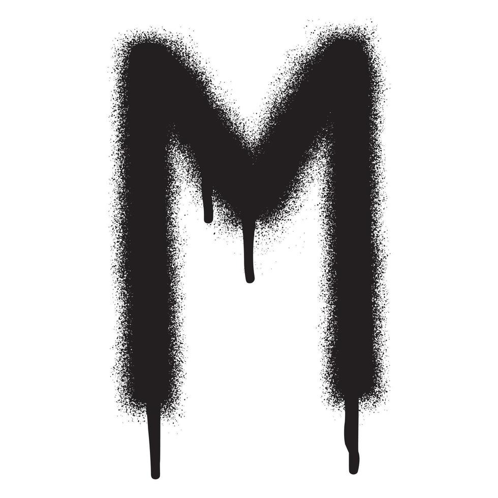 Graffiti font alphabet M with black spray paint. Vector illustration.