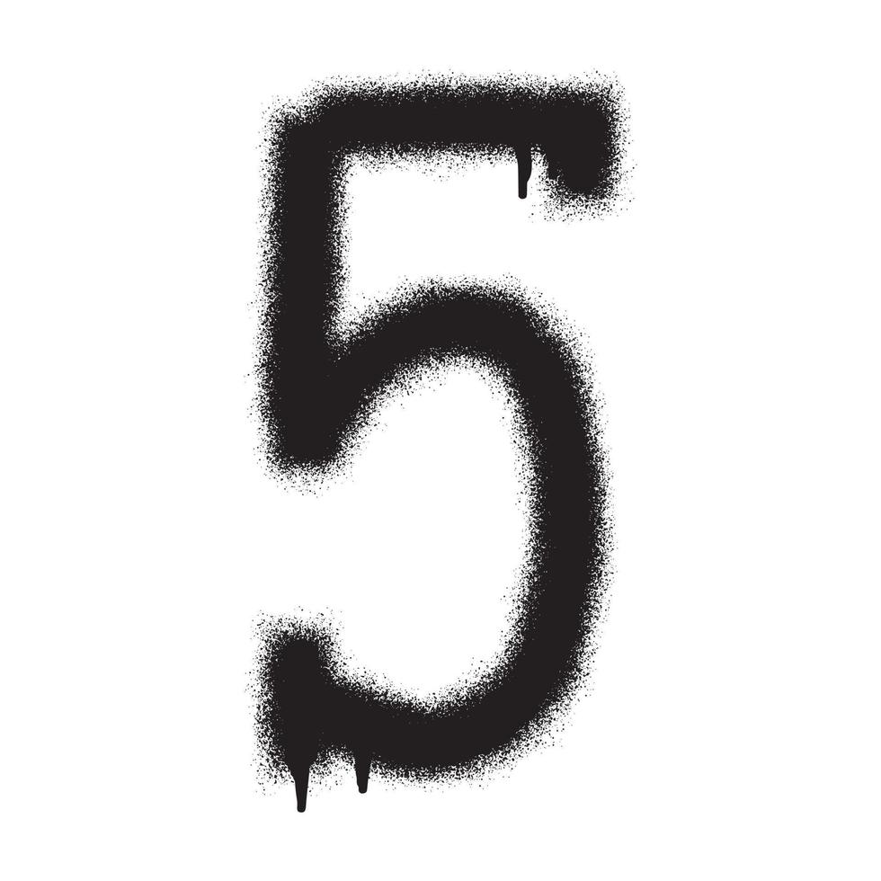 Graffiti number 5 with black spray paint. Vector illustration.