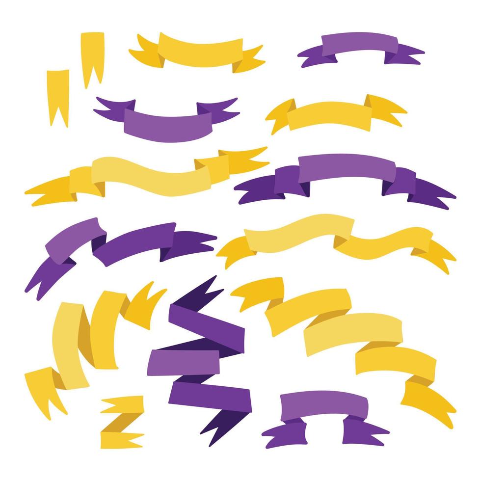 Yellow and purple ribbons set vector