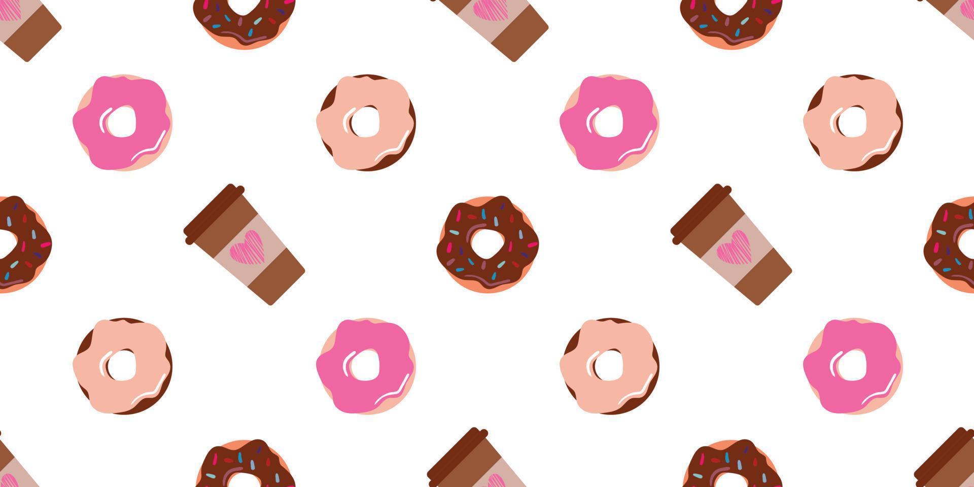 patrón sin costuras con donuts y taza de café. vector