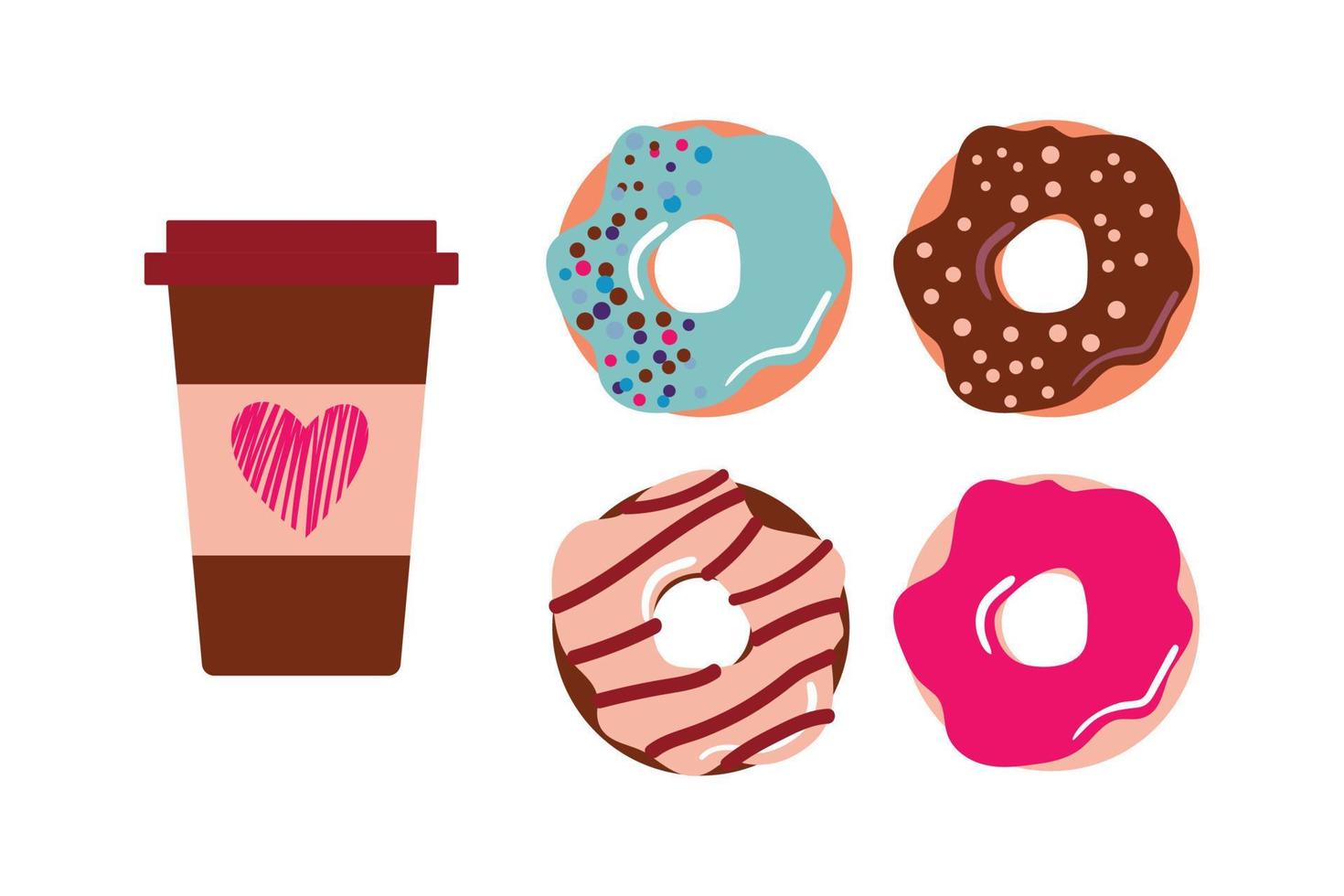 una taza de café y deliciosos donuts glaseados vector