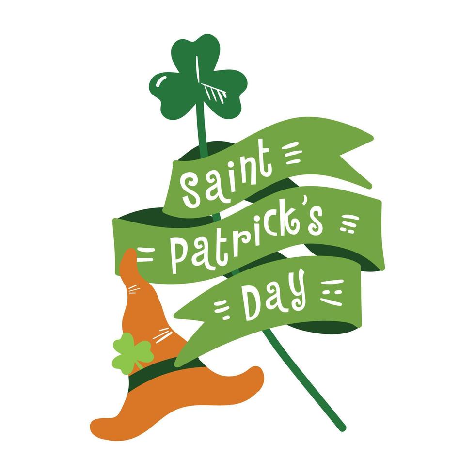 The composition of the tape with the words St. Patrick's Day clover leaves winding around vector