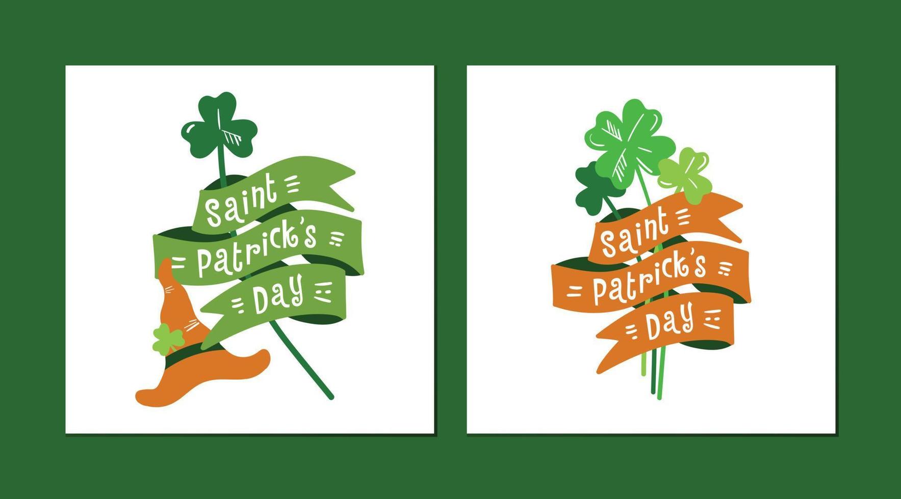 The composition set of the tape with the words St. Patrick's Day clover leaves winding around vector