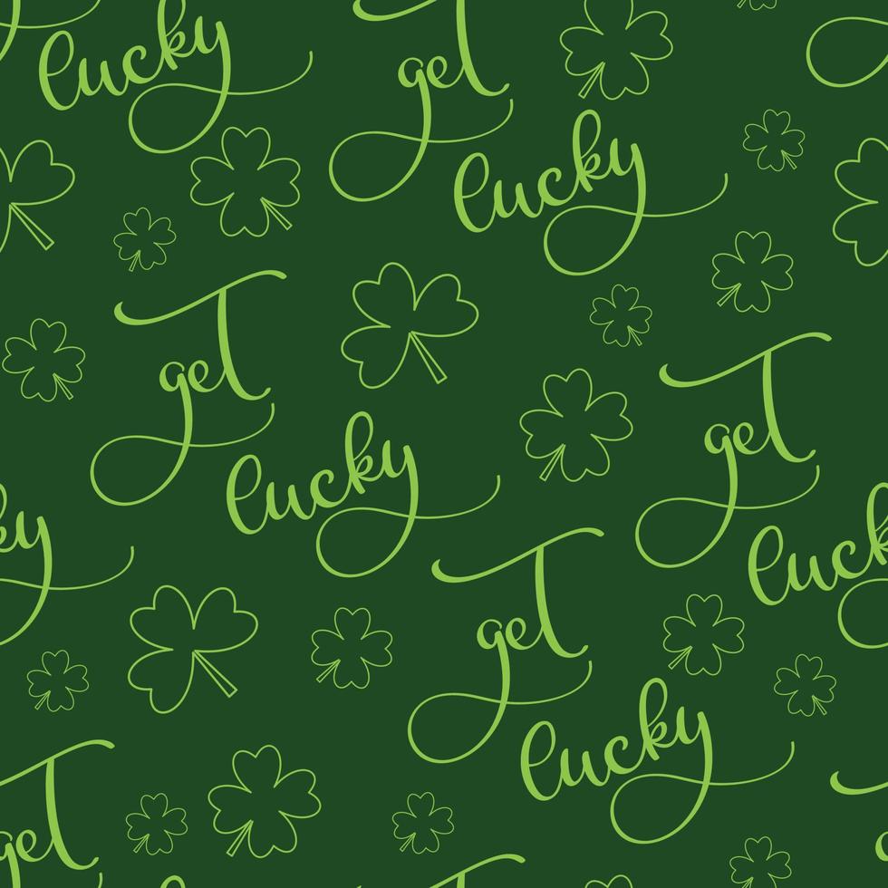 Get Luck lettering and shamrocks seamless pattern for Saint Patrick Day vector