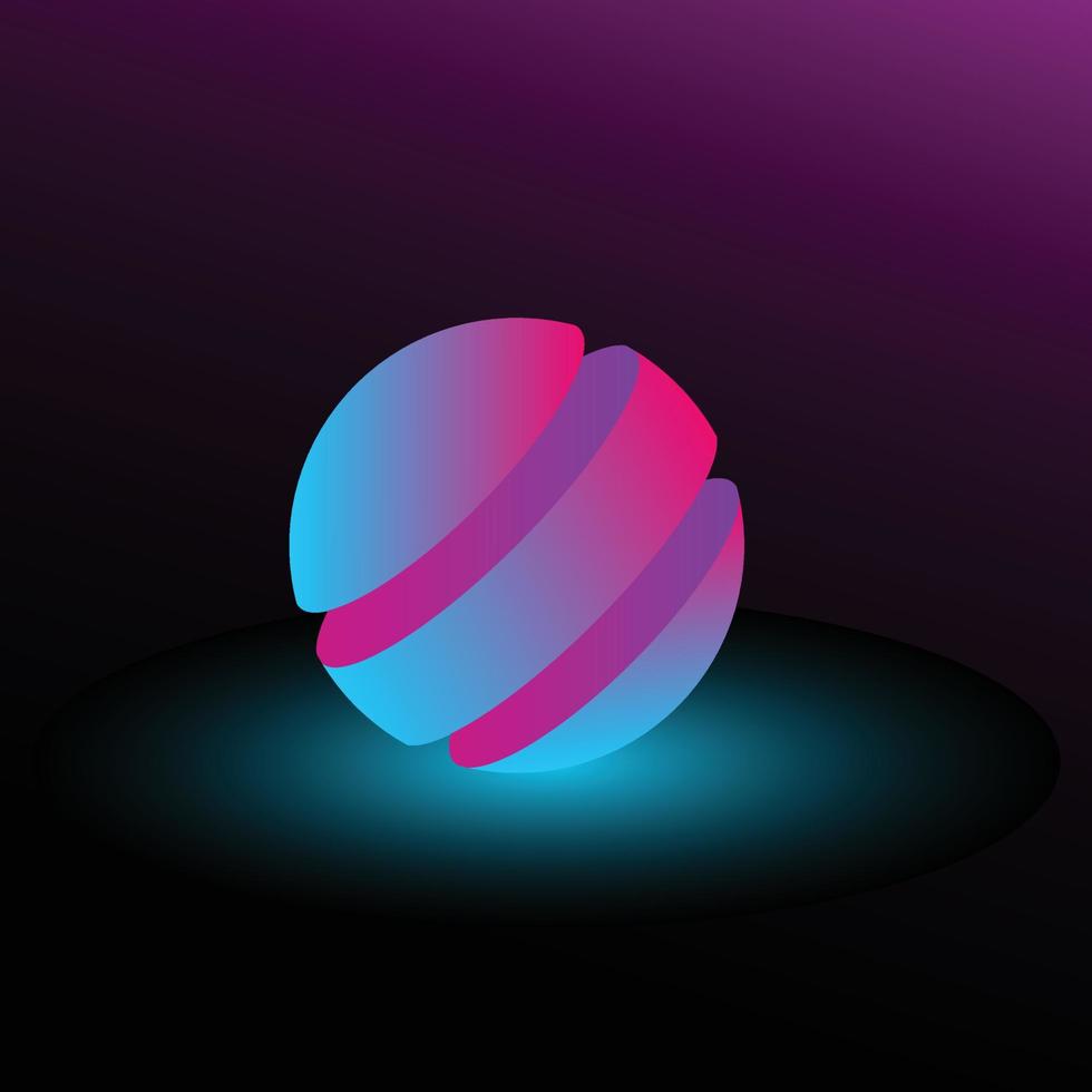 3d neon light sphere. Shining ball vector
