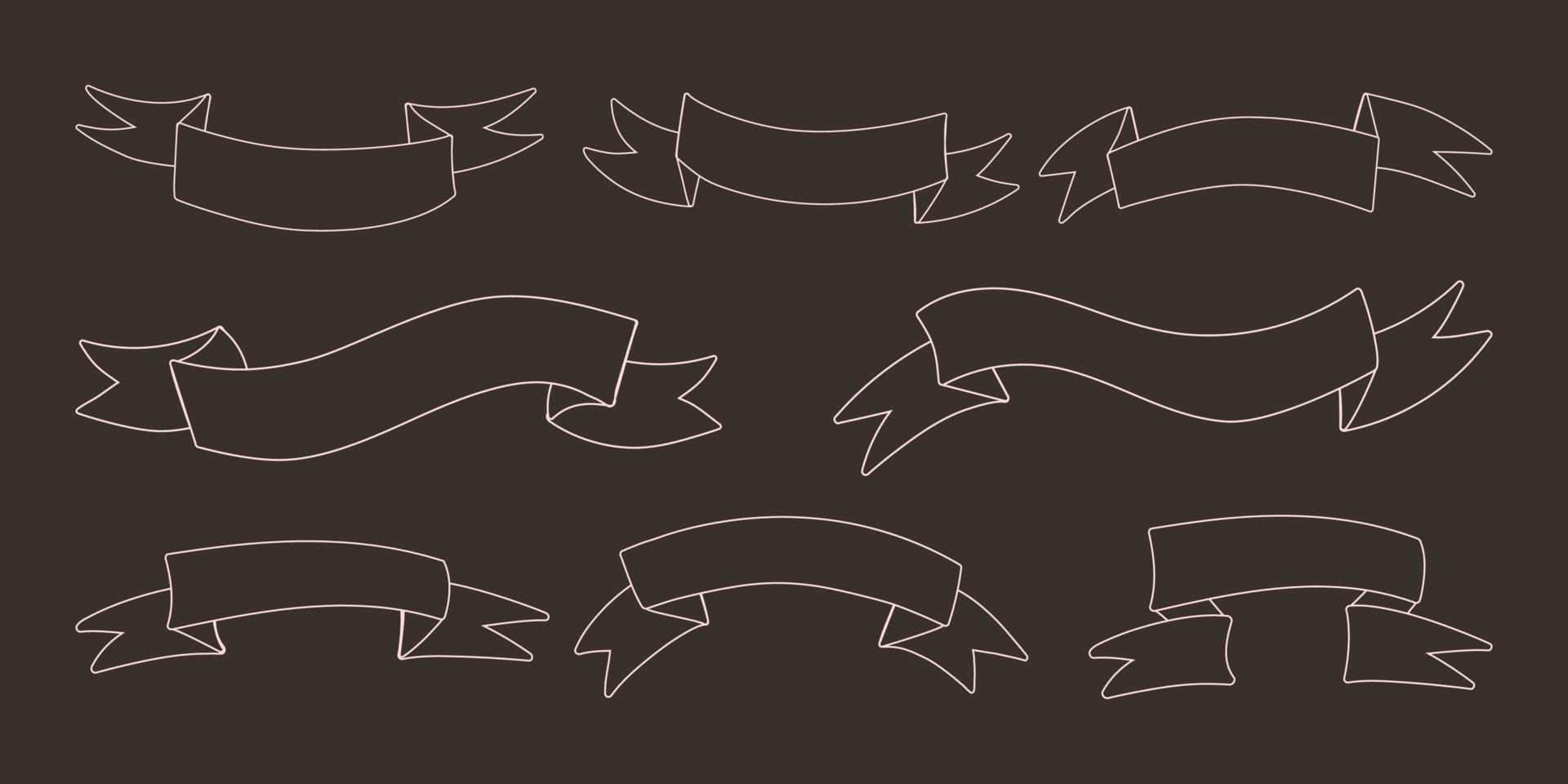 conjunto de cintas cintas de contorno, trazos ligeros sobre fondo oscuro. cintas antiguas vector