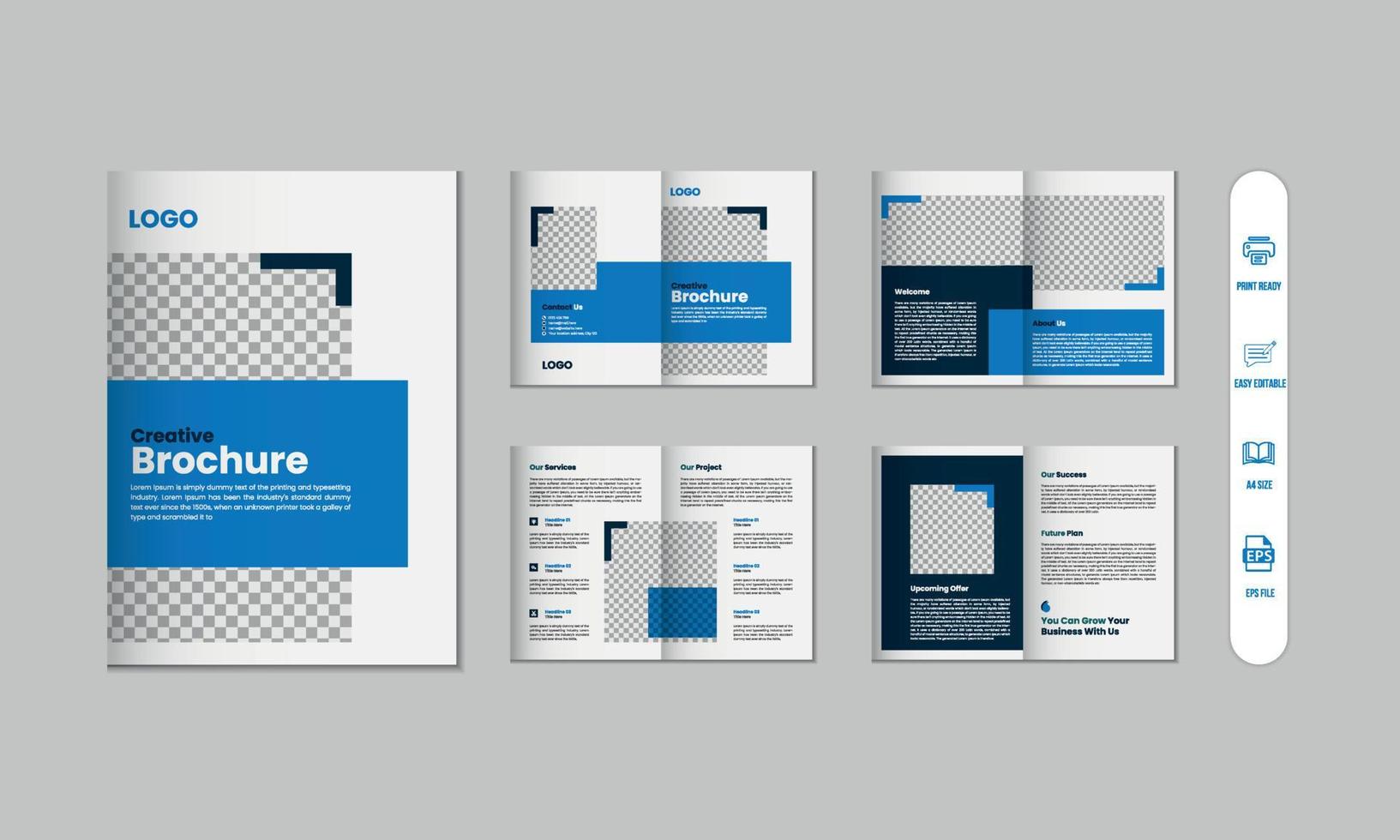 8 pages corporate modern brochure and company profile, magazine, portfolio template design vector