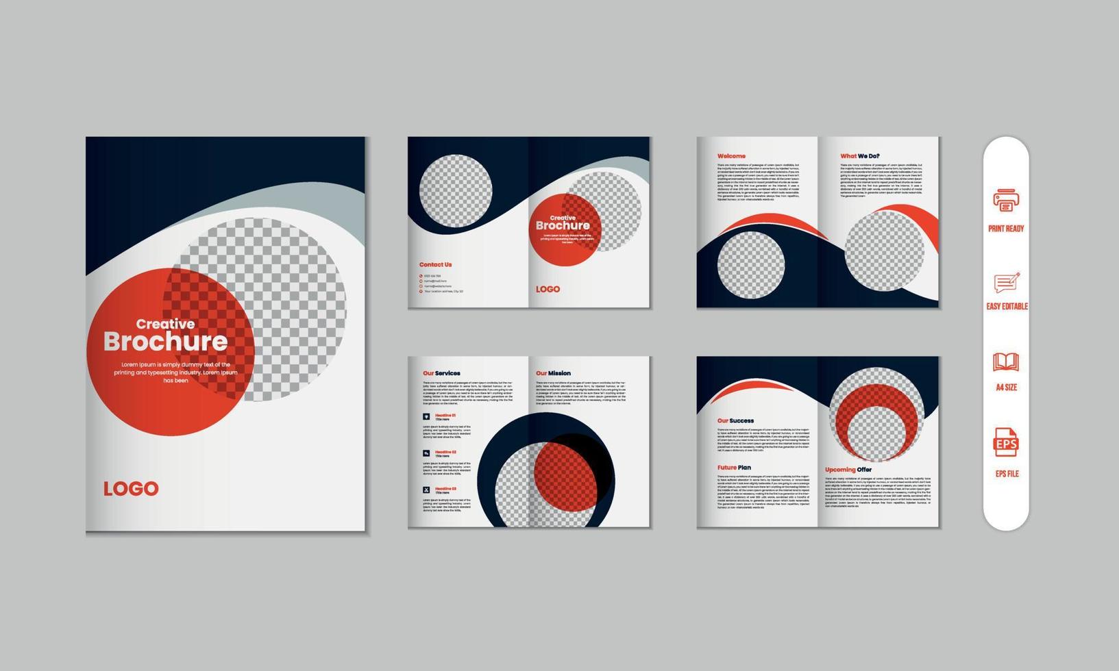 8 pages corporate modern brochure and company profile, magazine, portfolio template design vector