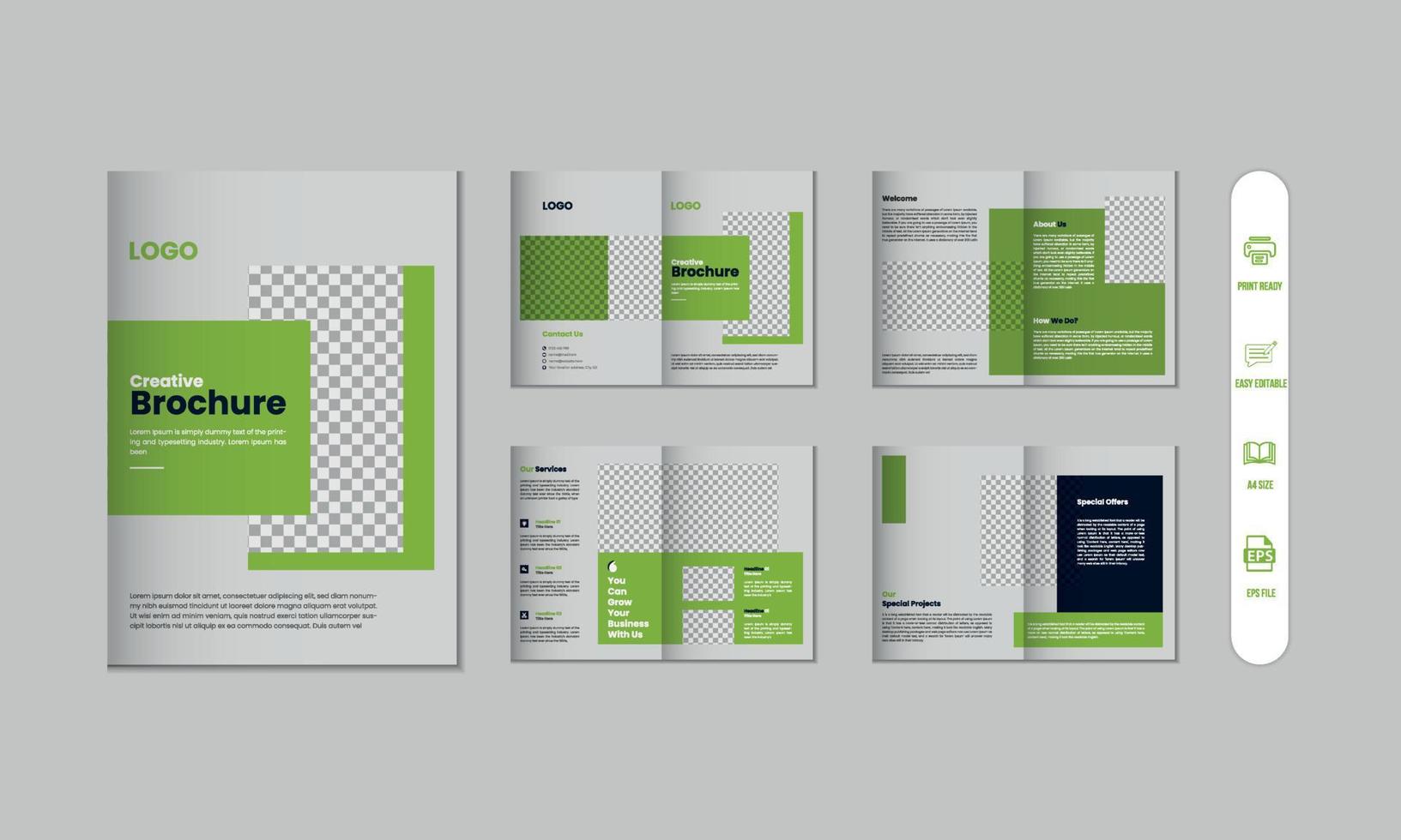 8 pages corporate modern brochure and company profile, magazine, portfolio template design vector