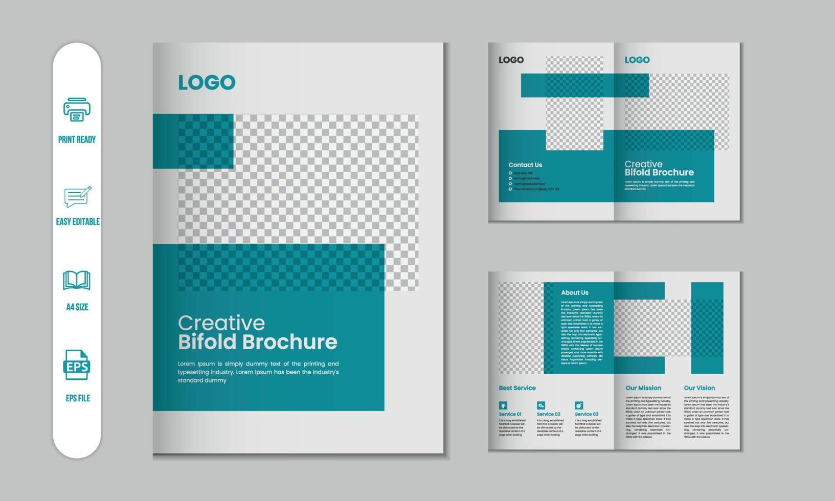 Bifold brochure and company profile, flyer, magazine, annual report, portfolio a4 size template design vector