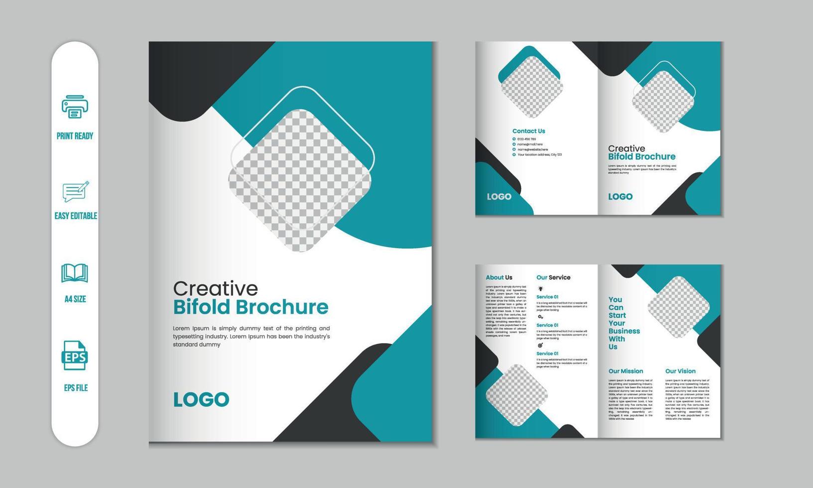 bifold folleto, empresa perfil, volantes, revista, anual informe, portafolio a4 Talla modelo diseño vector