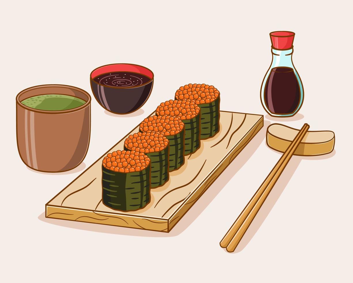 Hand drawn sushi cartoon illustration vector