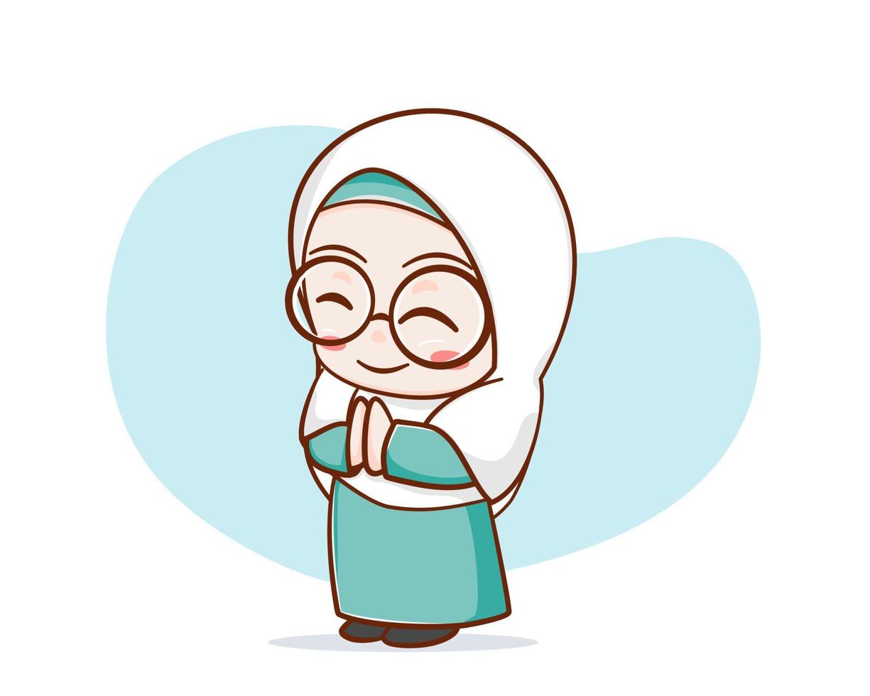 Cute muslim girl cartoon character vector