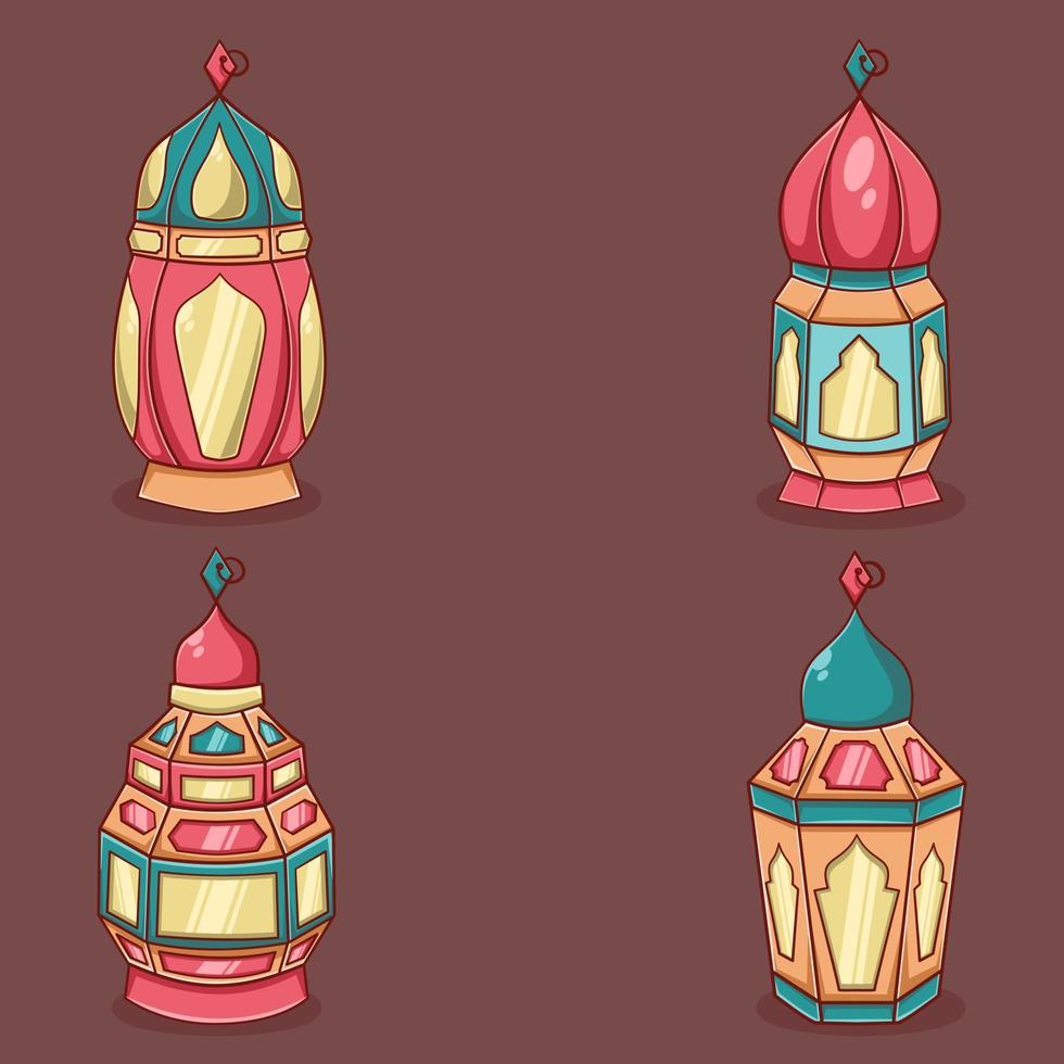 Set of arabic lanterns cartoon illustration vector