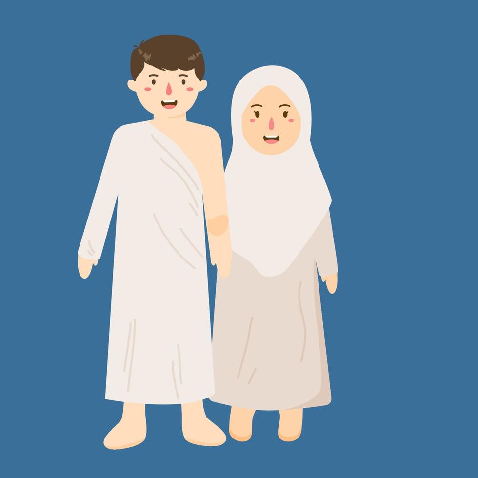 muslim pilgrim wearing ihram clothes to perform hajj and umrah vector