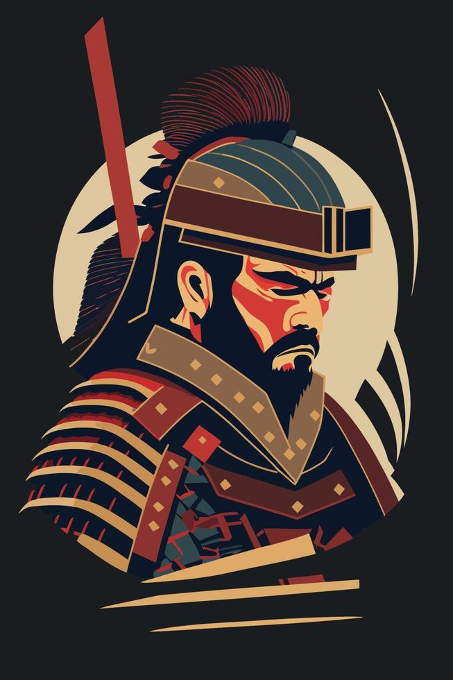 japonés samurai guerrero cerca arriba plano vector ilustración