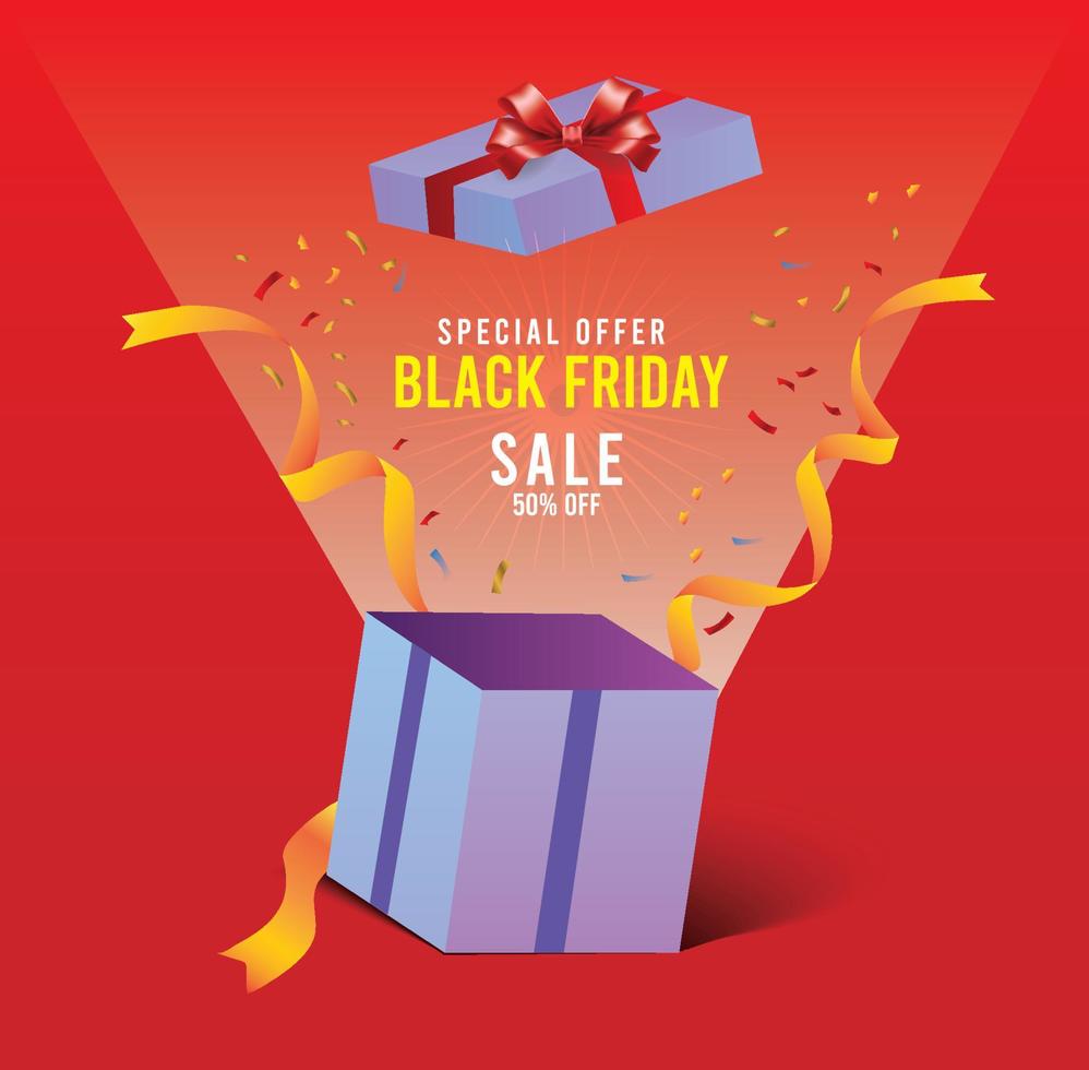 Black Friday sale banner with gift box vector