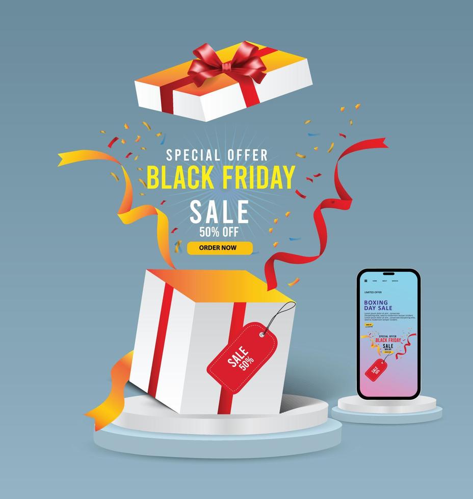 Black Friday sale banner with gift box vector