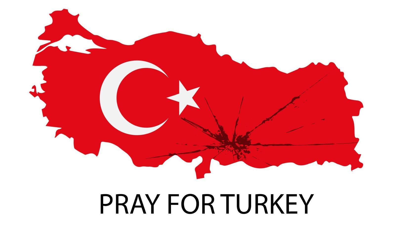 Pray for Turkey. Map of Turkey in color of national flag with cracks. Turkey earthquake. vector