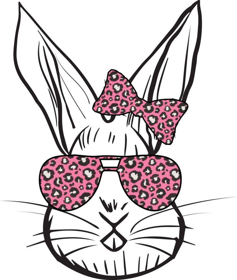 Bunny Face With Sunglasses Rabbit Bunny Wearing Leopard Easter Day T-Shirt vector