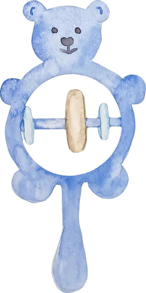 Watercolor baby boy blue elements with rattle illustration. Its a boy set vector