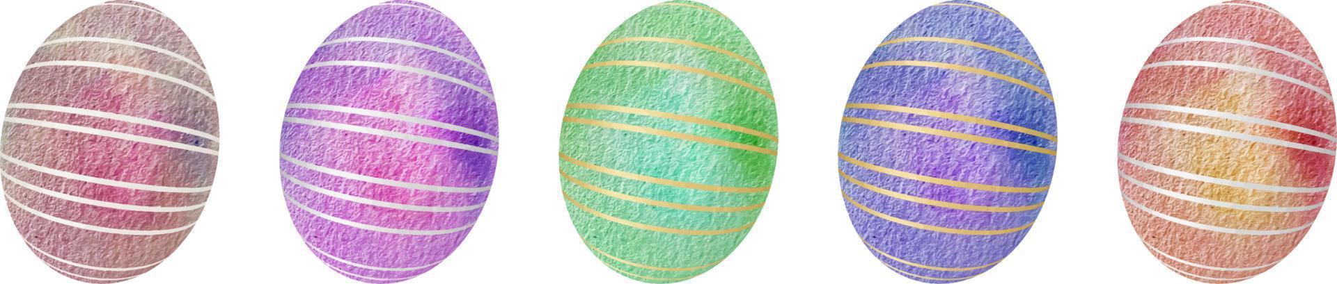 acuarela conjunto de de colores Pascua de Resurrección huevos con rayas en un blanco antecedentes. vector