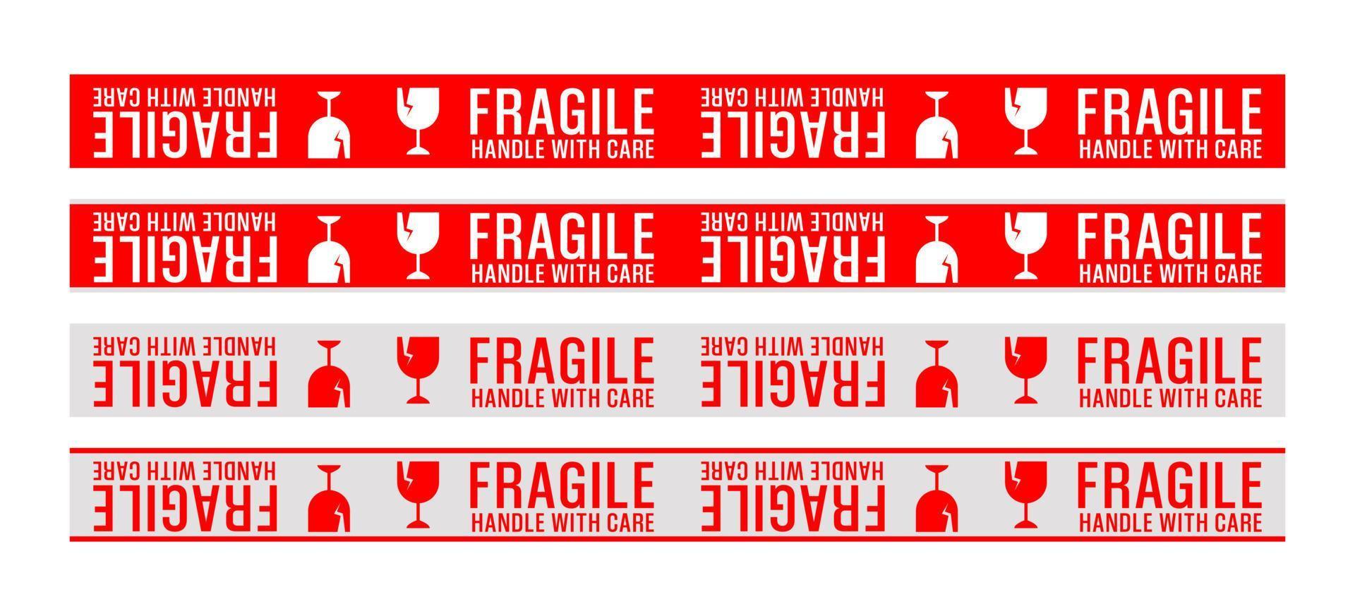 Fragile sign sticker. Handle with care sticker tape for shipping or logistics delivery. Fragile label vector illustration
