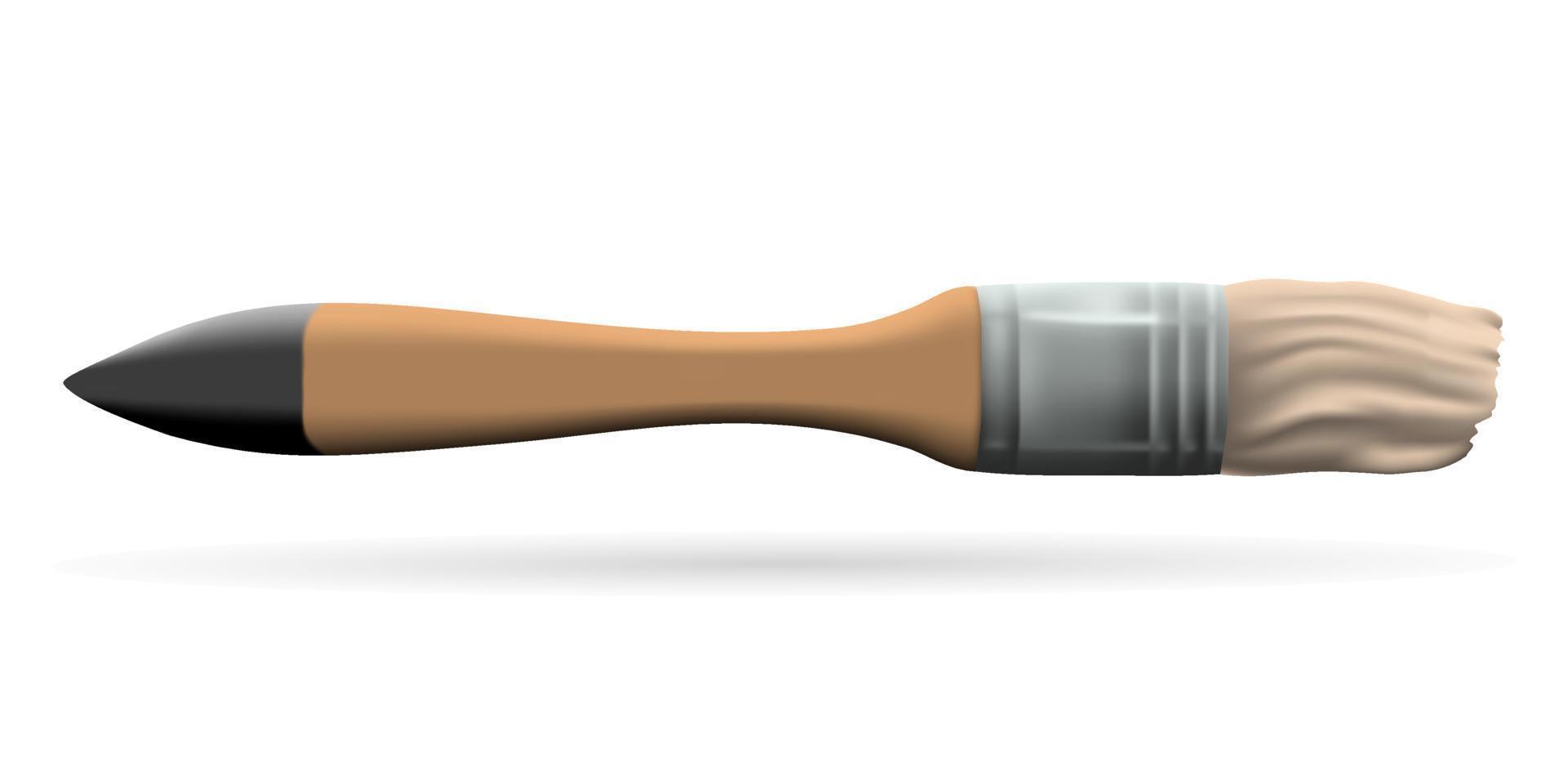 Vector illustration of painter tools. Realistic paint brush. 3D illustration of decoration equipment or artistic workers elements