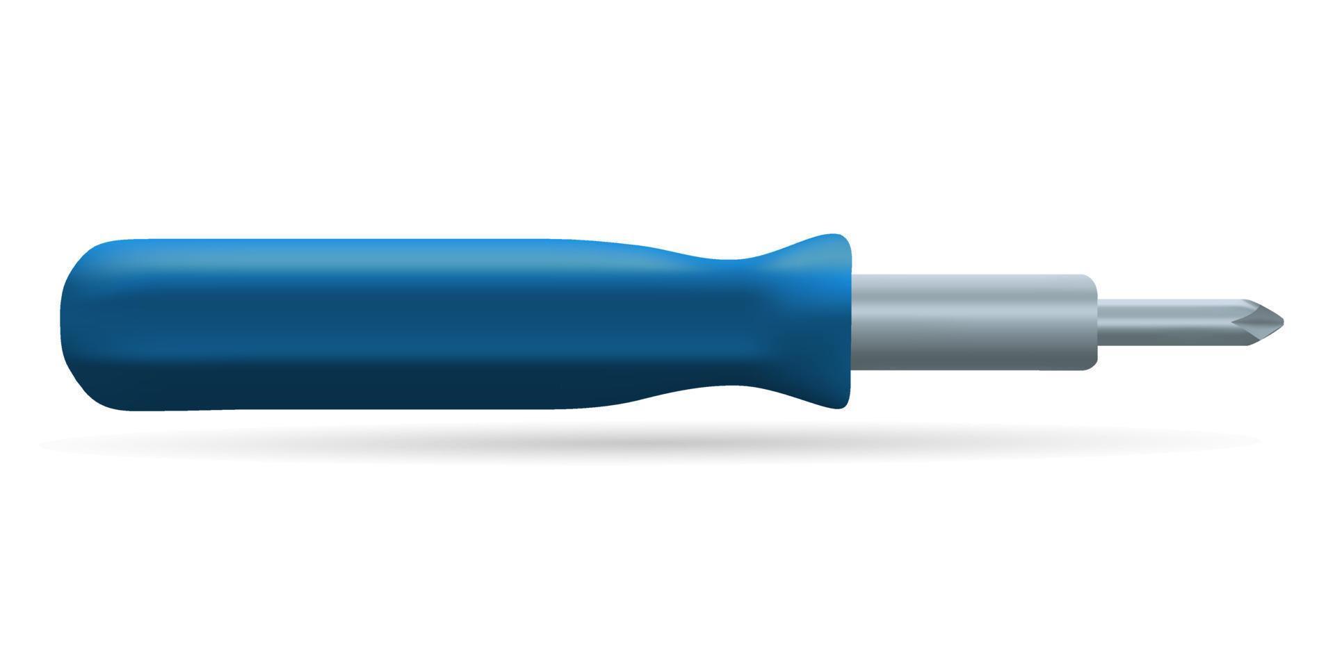 Realistic vector screwdriver. Blue screwdriver repair tool on white background