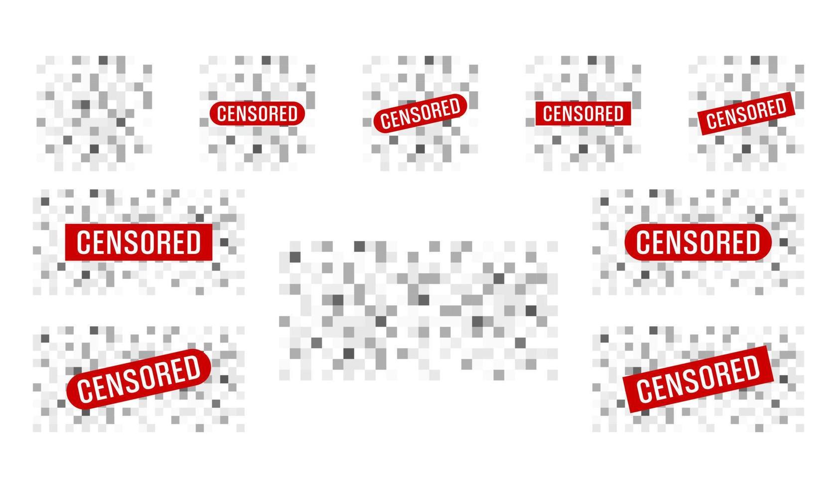 Set of pixel censored signs elements. Red alert censorship bar concept. Censor vector illustration isolated on white