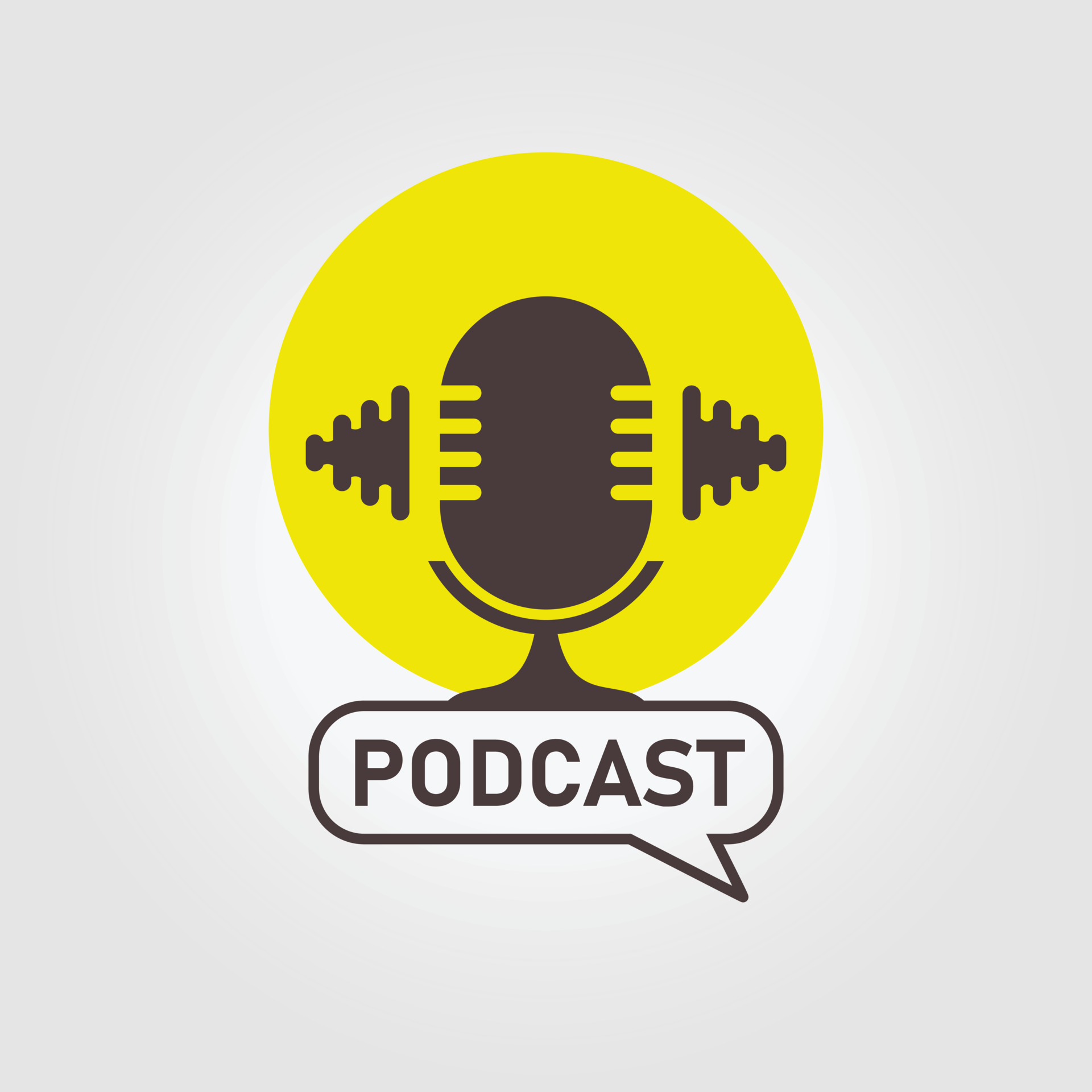 podcast logo icon design vector illustration, microphone with sound ...