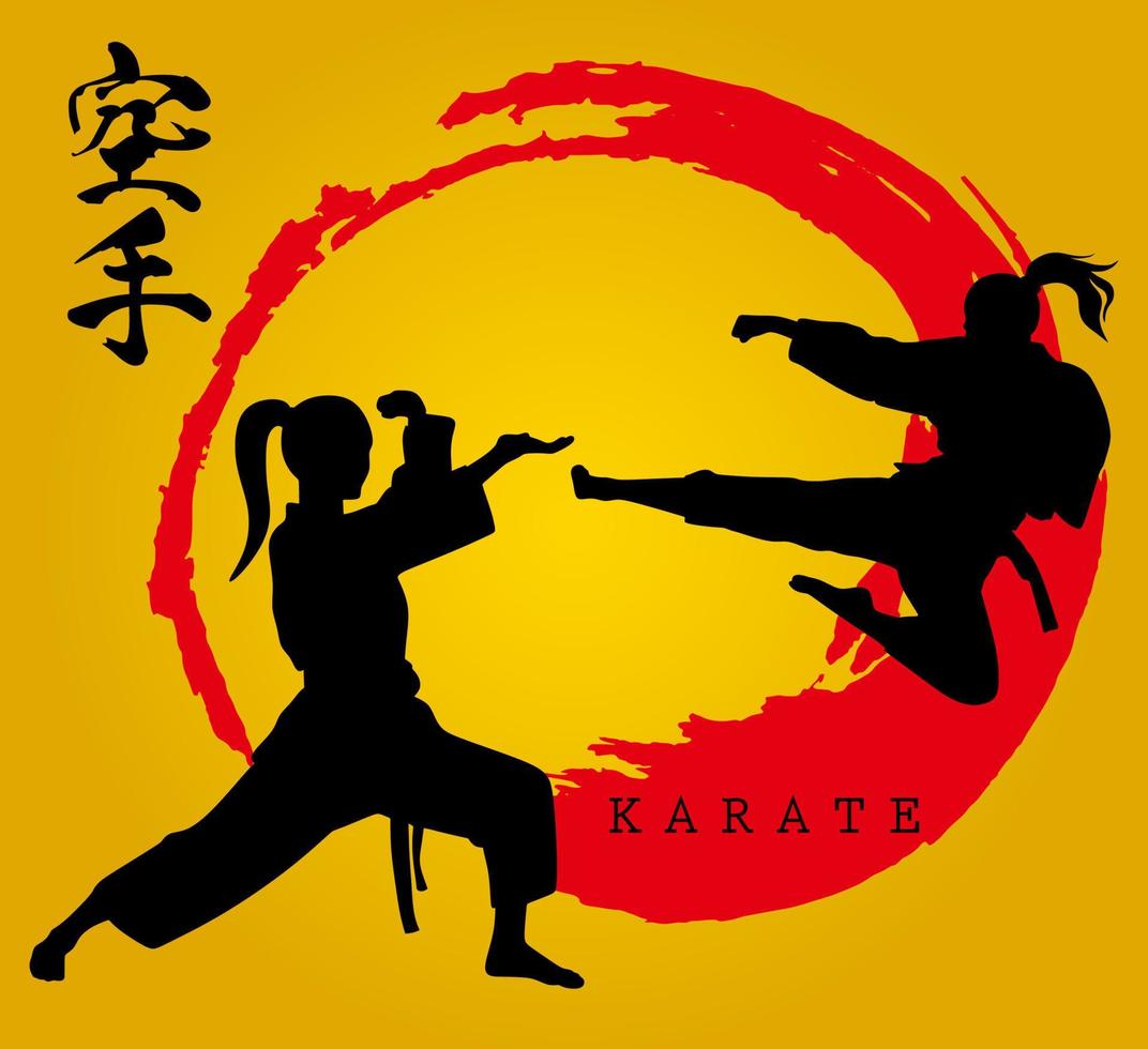 Vector Illustration of couple practice karate fight background for t-shirt, poster, etc