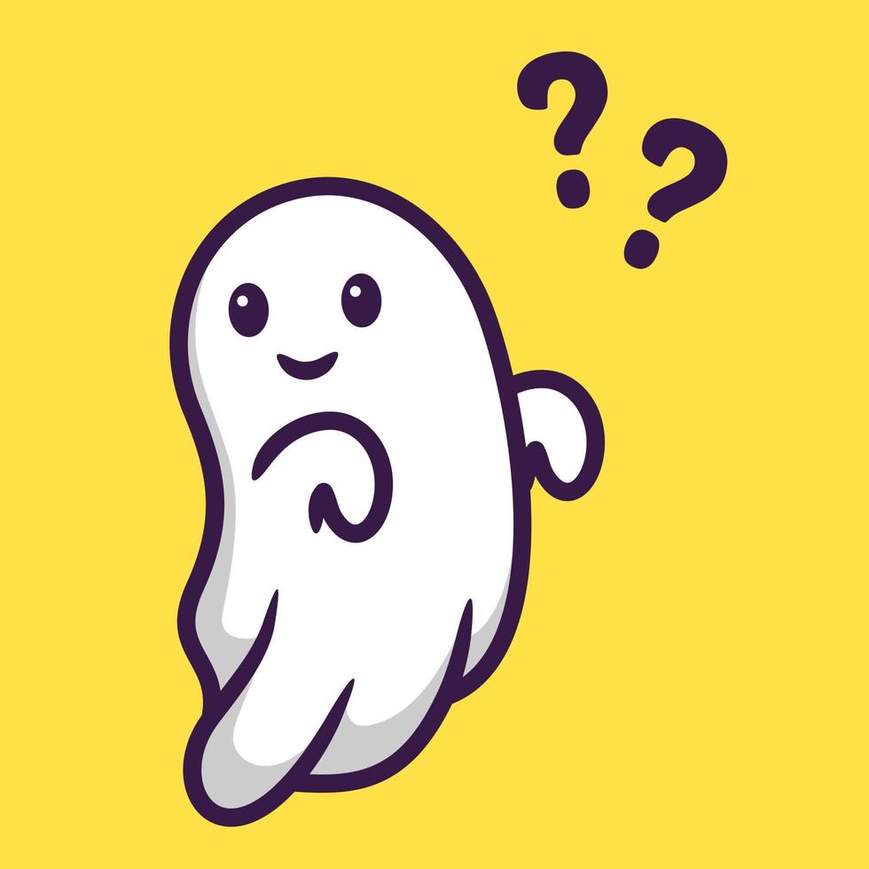 Vector Illustration of Cute Confused Ghost for Halloween Content in Cartoon Flat Style