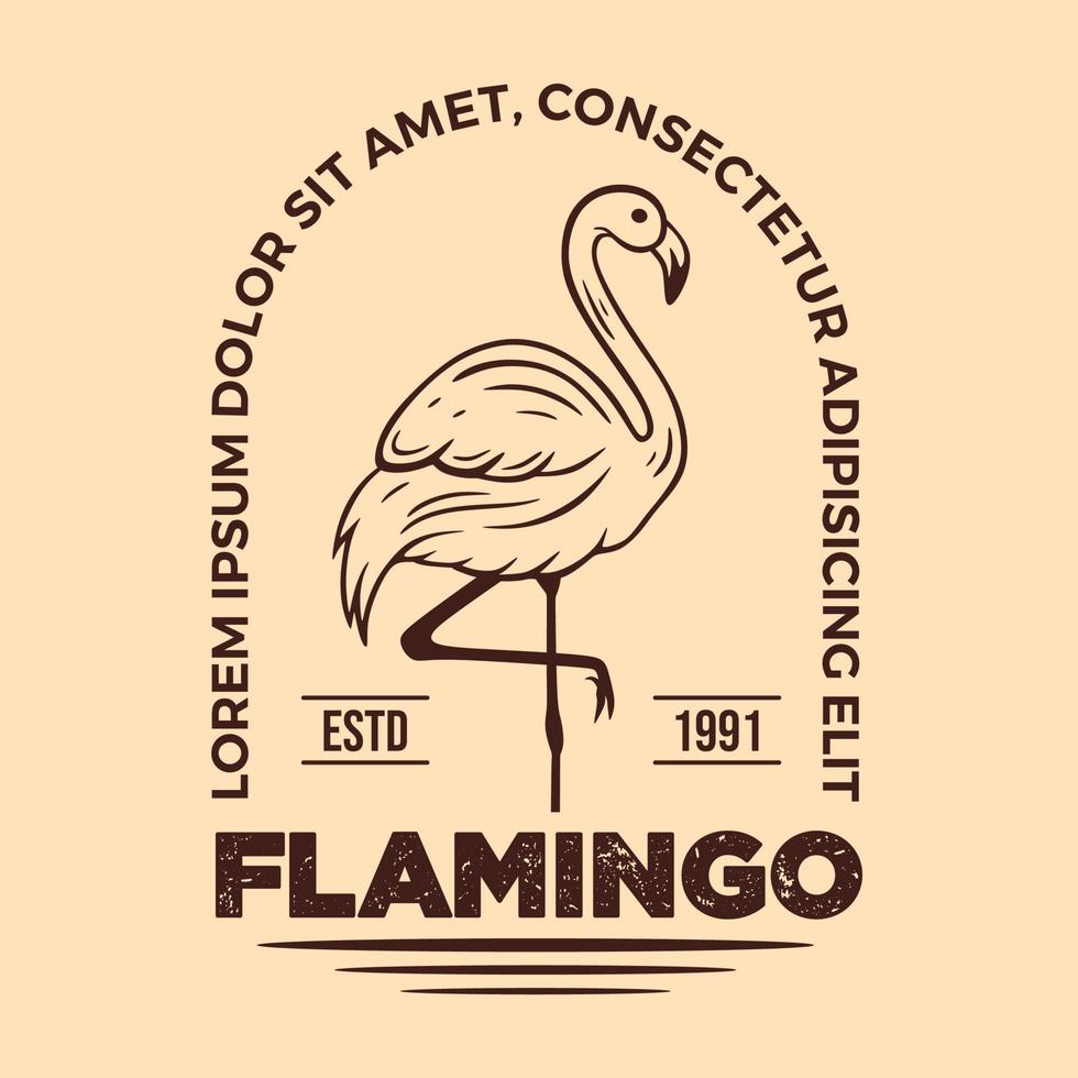 Vector Illustration of Flamingo with vintage style for logo, labels, emblem, t-shirt in hand drawn sketch style