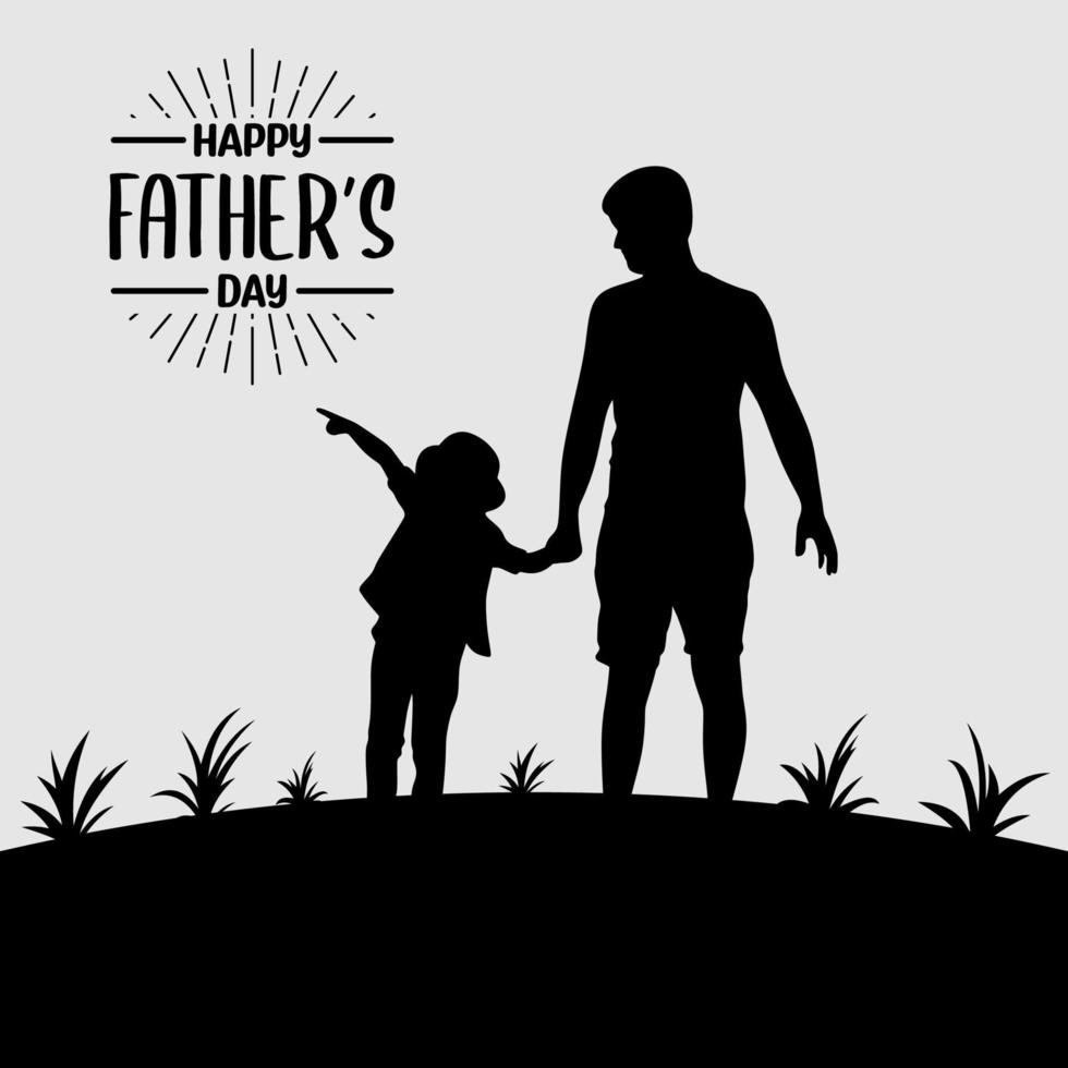 vector ilustración de padre y hija en silueta señalando alguna cosa para del padre día celebrar.