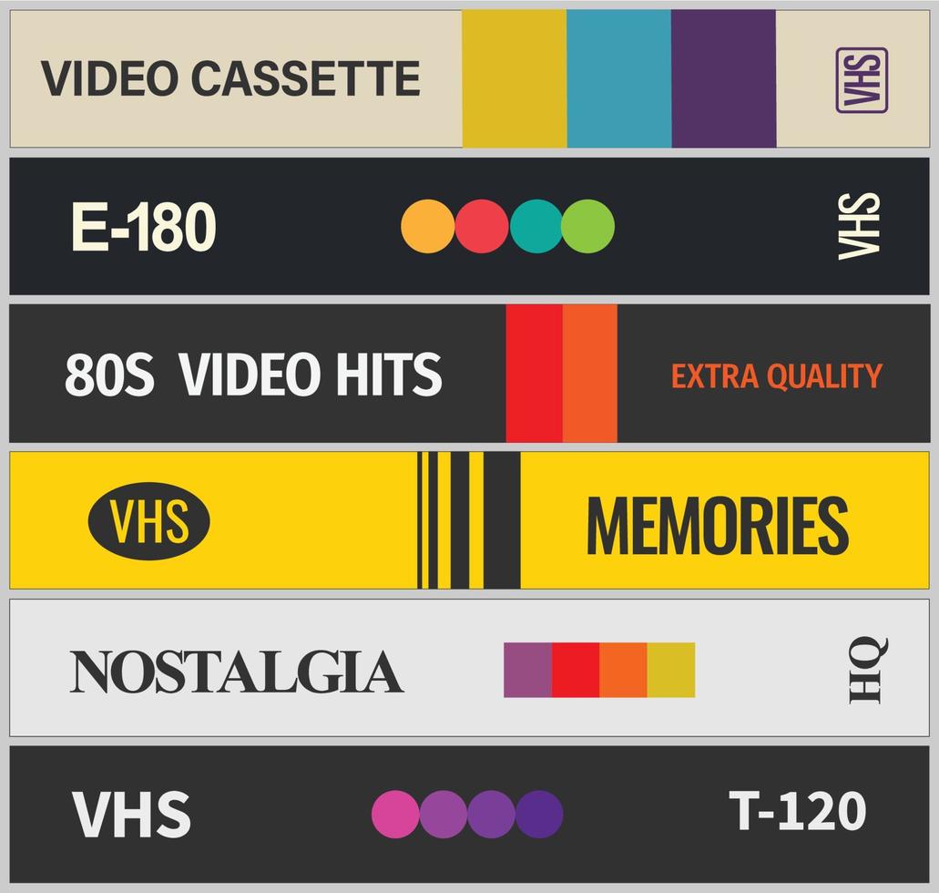 six vhs cassette covers back side vector template