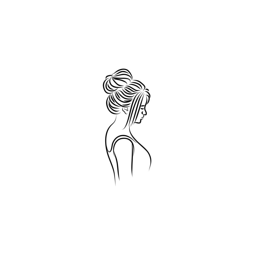 beauty girl with hair bun logo design vector