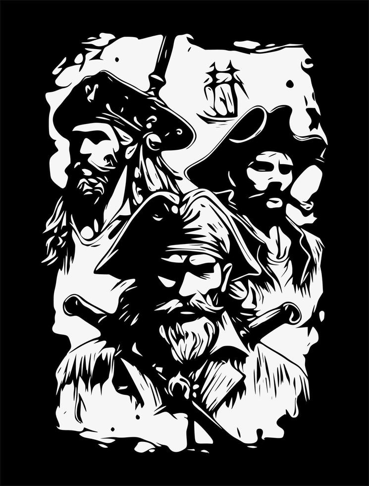 pirata bosquejo. en negro antecedentes. vector