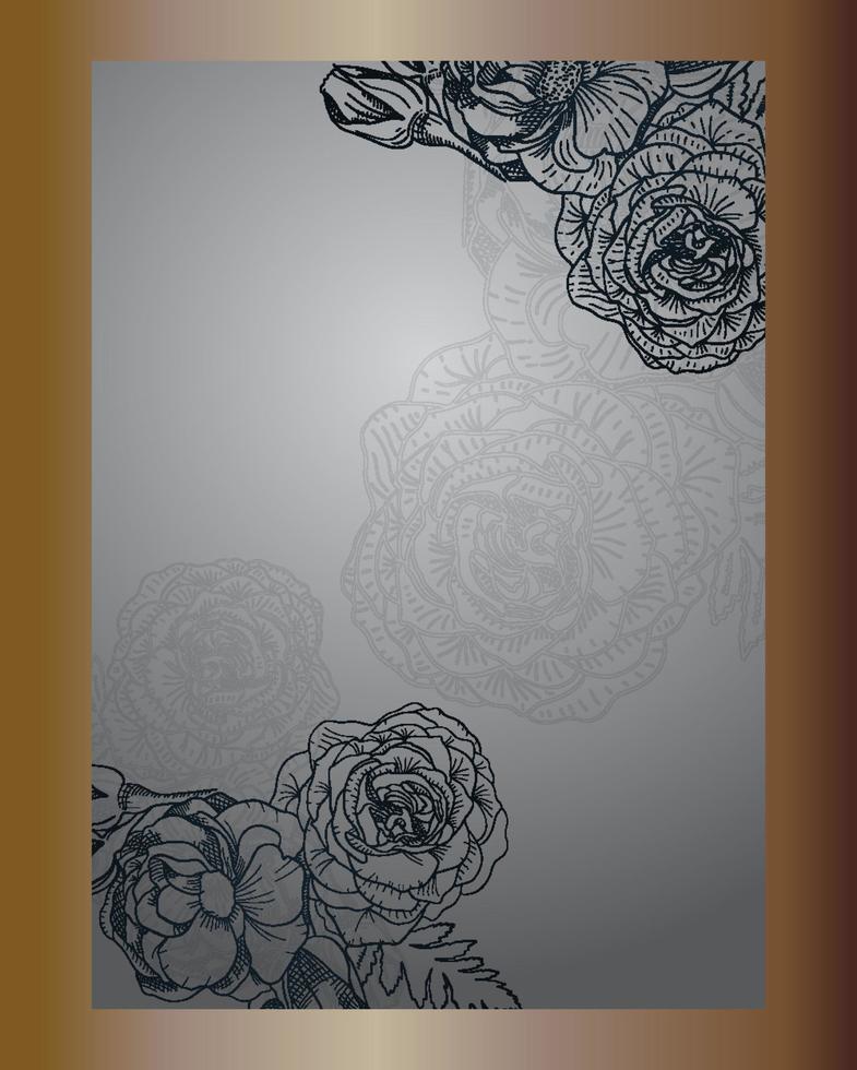 Floral background. Hand drawn vector botanical illustration. Template greeting card, wedding invitation banner with spring flowers. Sketch linear Rose blossom.Engraved style illustration.