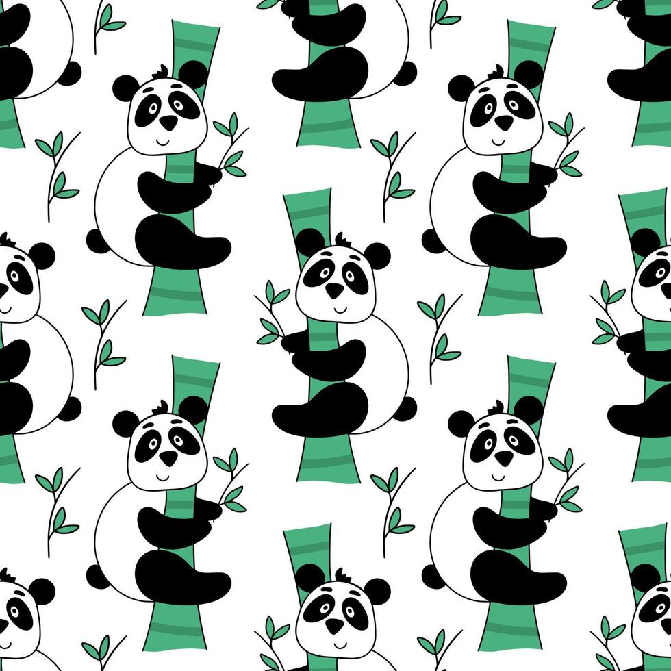 Pandas on eucalyptus trees seamless pattern vector
