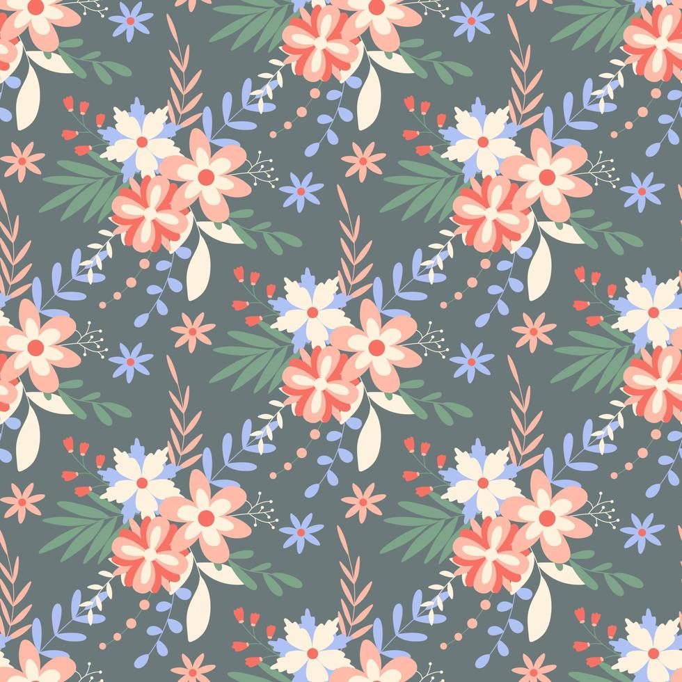 Wild flowers, herbs and foliage seamless pattern vector