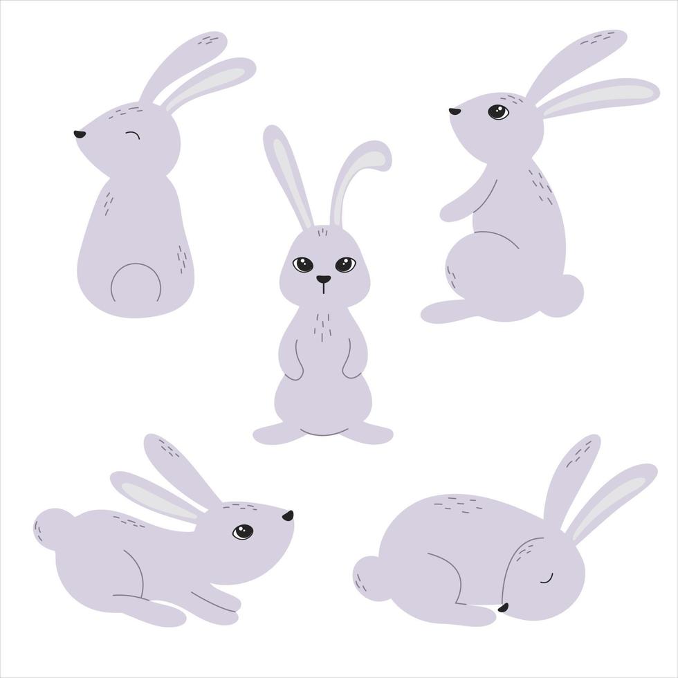 Cute gray rabbits cartoon collection vector