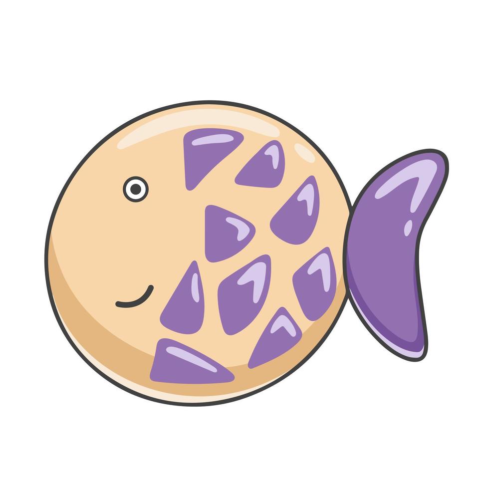 Funny fish ball in cartoon style, clip art vector